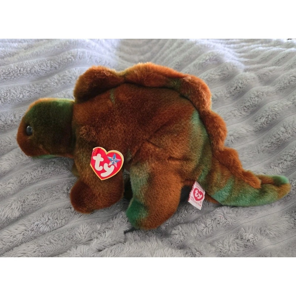 Ty Beanie Buddy Steg the Stegosaurus Dinosaur Brown Green Plush 1999 9383